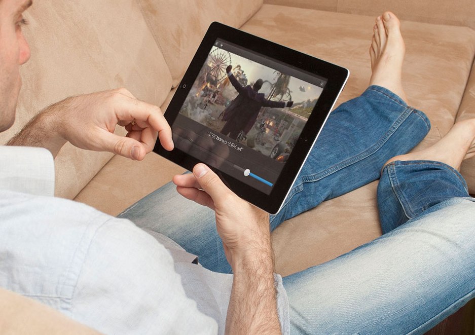 man watching movie